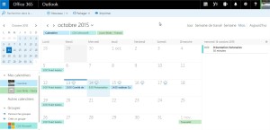Interface calendrier Office 365